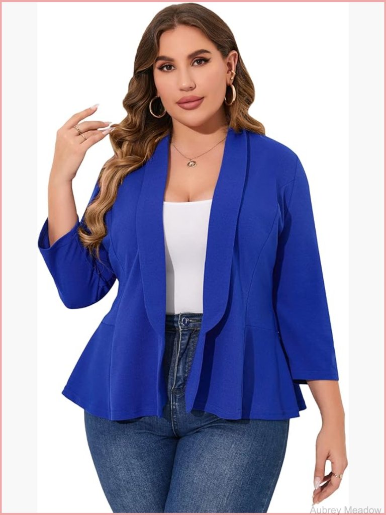Plus Size Open Front Long Sleeve Work Cardigan Blazer